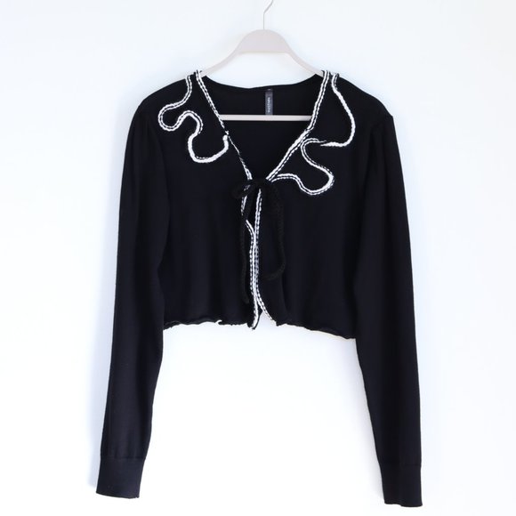 Black and White Massini Cardigan with Hand Embroidered Ties - LARGE - Picture 1 of 5